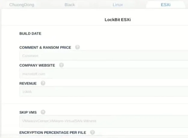 図4. LockBit BuilderのESXi版の画面